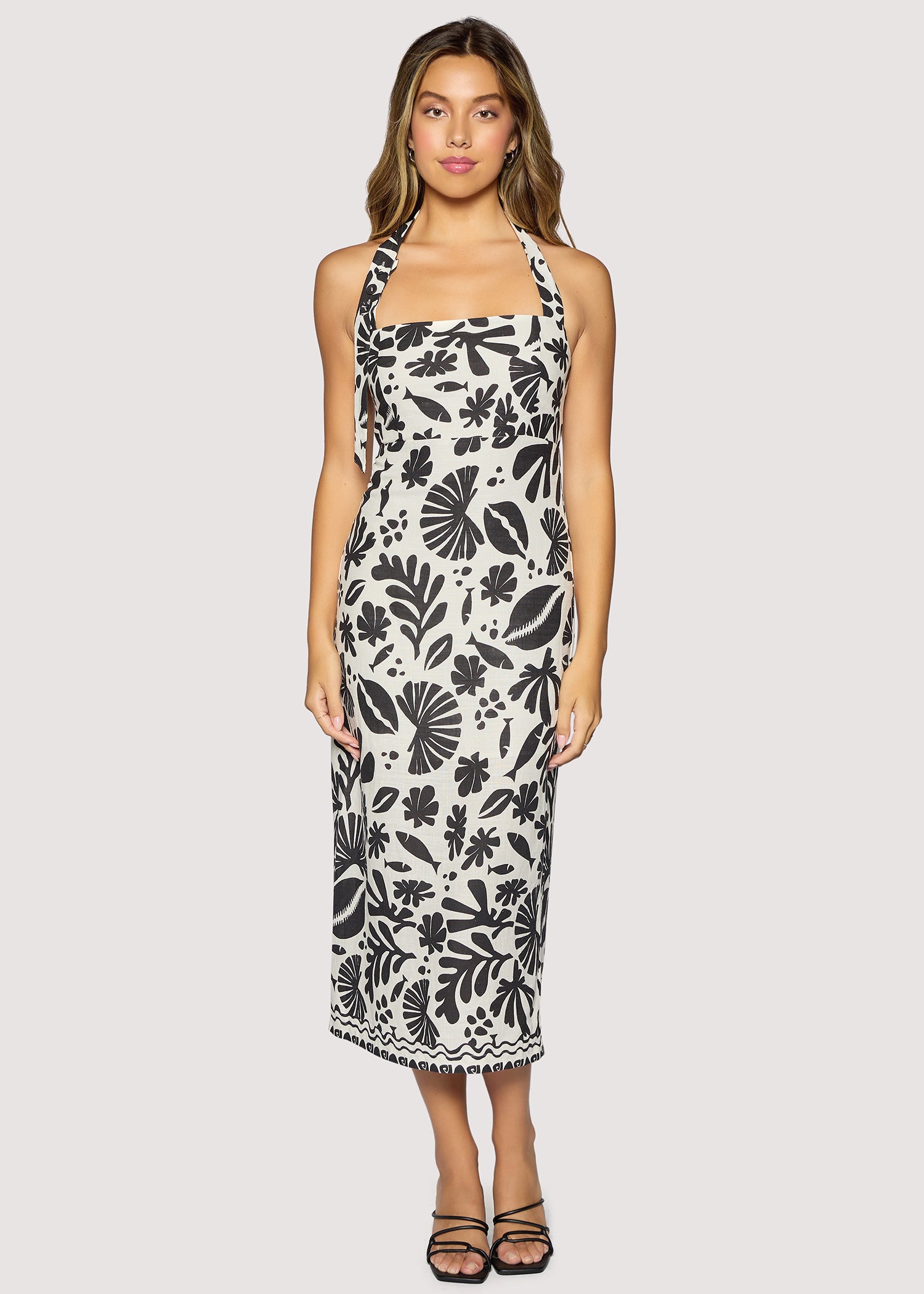 Lost + Wander Tropical Bliss Midi Dress in Off White & Black-Midi Dresses-Lost + Wander-Deja Nu Boutique, Women's Fashion Boutique in Lampasas, Texas