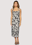 Lost + Wander Tropical Bliss Midi Dress in Off White & Black-Midi Dresses-Lost + Wander-Deja Nu Boutique, Women's Fashion Boutique in Lampasas, Texas
