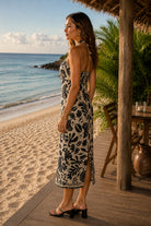 Lost + Wander Tropical Bliss Midi Dress in Off White & Black-Midi Dresses-Lost + Wander-Deja Nu Boutique, Women's Fashion Boutique in Lampasas, Texas