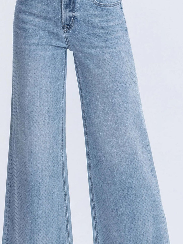 Lovervet by Vervet High Rise Rhinestone Wide Leg Jeans in Telekinesis Wash-Jeans-Lovervet by Vervet-Deja Nu Boutique, Women's Fashion Boutique in Lampasas, Texas