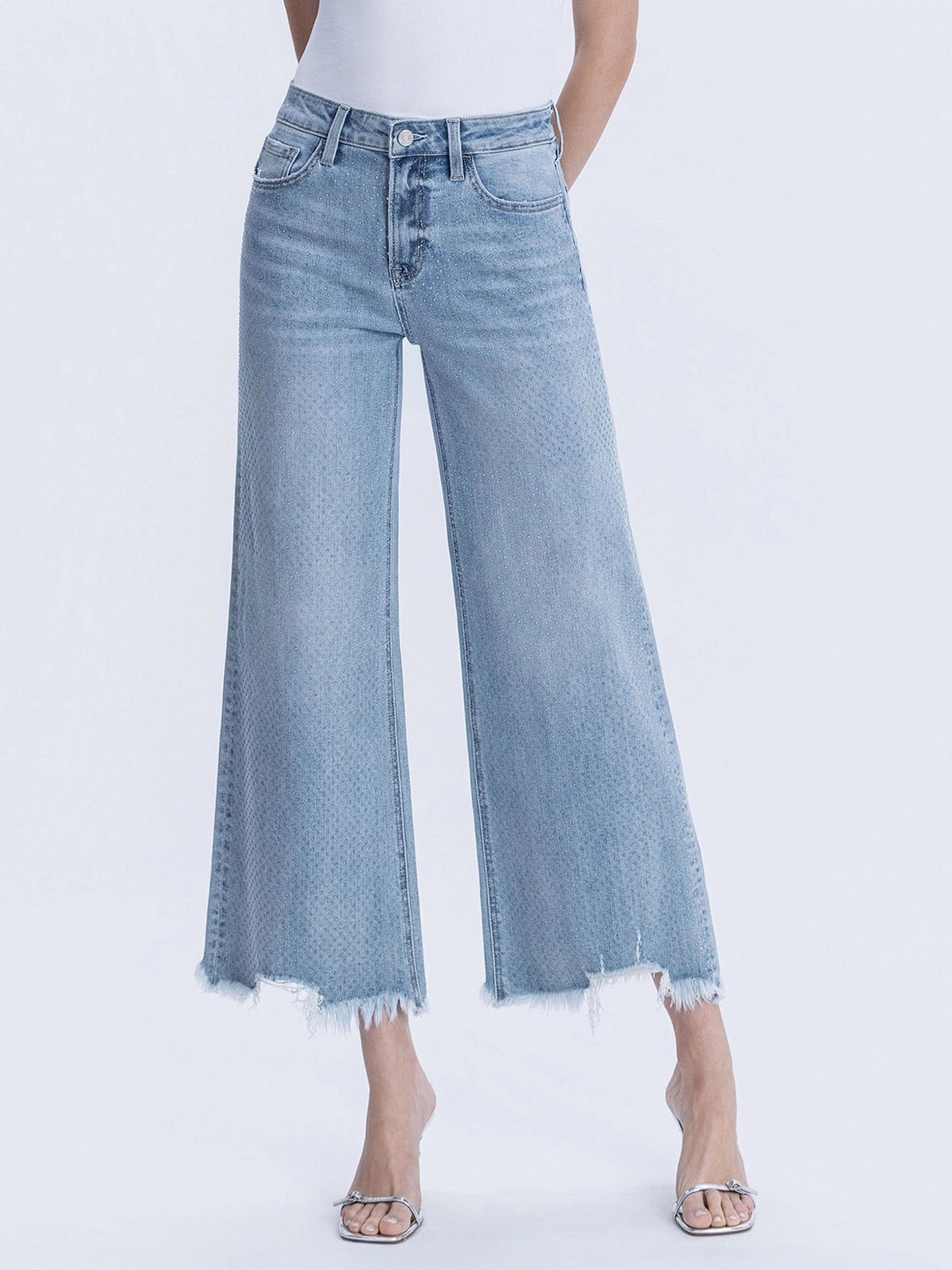 Lovervet by Vervet High Rise Rhinestone Wide Leg Jeans in Telekinesis Wash-Jeans-Lovervet by Vervet-Deja Nu Boutique, Women's Fashion Boutique in Lampasas, Texas