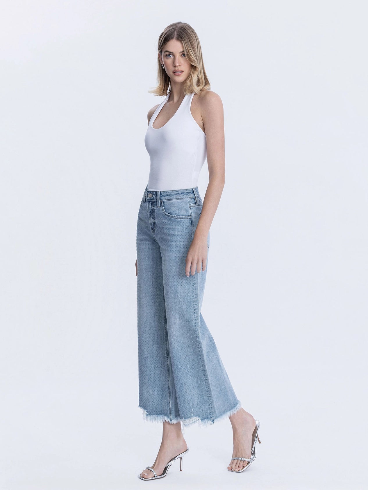 Lovervet by Vervet High Rise Rhinestone Wide Leg Jeans in Telekinesis Wash-Jeans-Lovervet by Vervet-Deja Nu Boutique, Women's Fashion Boutique in Lampasas, Texas