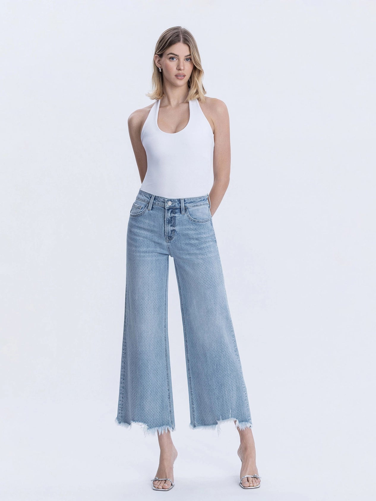 Lovervet by Vervet High Rise Rhinestone Wide Leg Jeans in Telekinesis Wash-Jeans-Lovervet by Vervet-Deja Nu Boutique, Women's Fashion Boutique in Lampasas, Texas