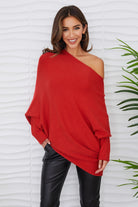 MILIO MILANO Asymmetrical Sweater In Red-Sweaters-Milio Milano-Deja Nu Boutique, Women's Fashion Boutique in Lampasas, Texas