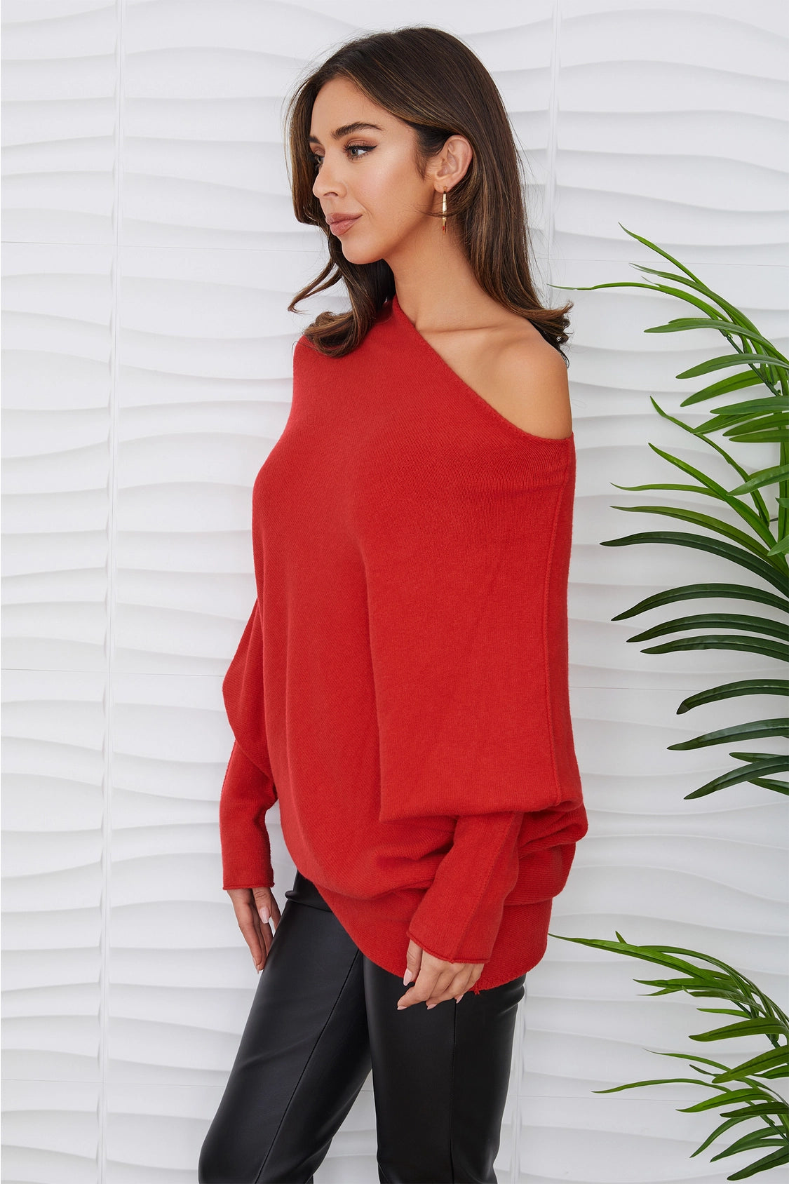 MILIO MILANO Asymmetrical Sweater In Red-Sweaters-Milio Milano-Deja Nu Boutique, Women's Fashion Boutique in Lampasas, Texas