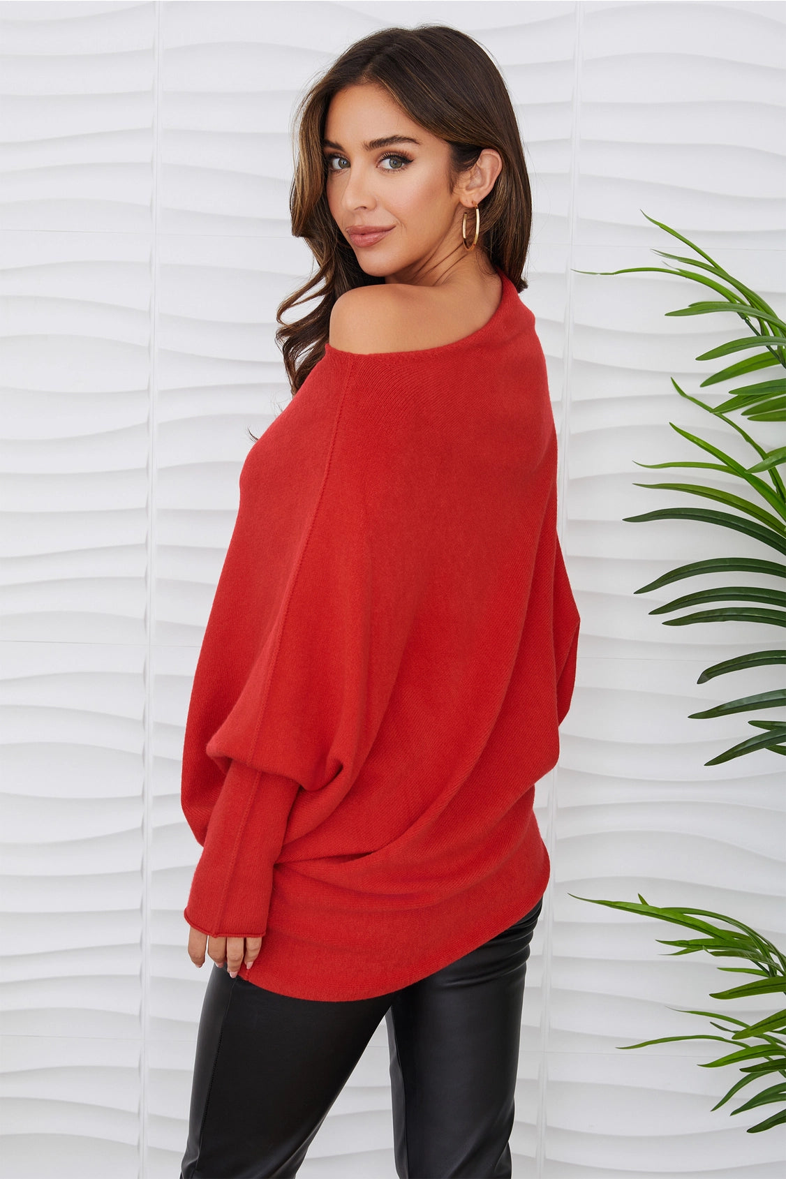 MILIO MILANO Asymmetrical Sweater In Red-Sweaters-Milio Milano-Deja Nu Boutique, Women's Fashion Boutique in Lampasas, Texas