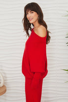 MILIO MILANO Asymmetrical Sweater In Red-Sweaters-Milio Milano-Deja Nu Boutique, Women's Fashion Boutique in Lampasas, Texas