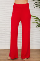 MILIO MILANO Italian Viscose Knit Flared Pant In Red-Bottoms-Milio Milano-Deja Nu Boutique, Women's Fashion Boutique in Lampasas, Texas