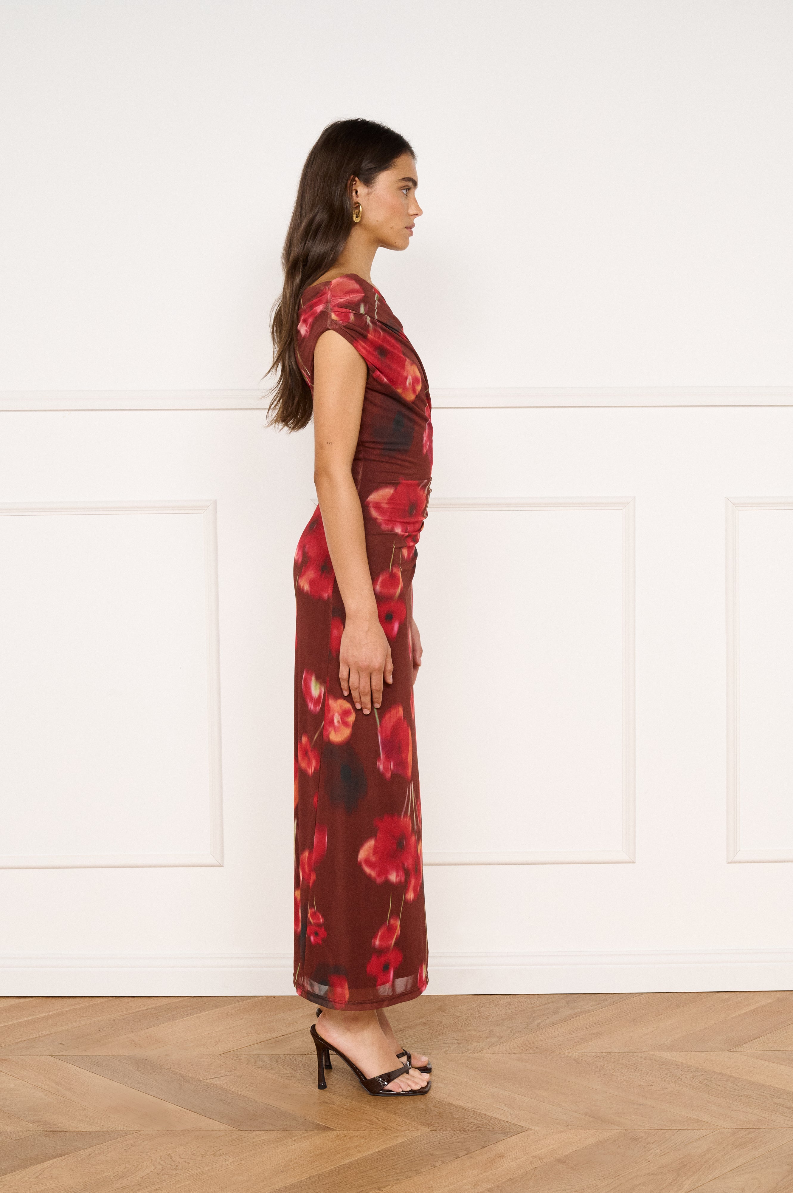 MINKPINK Frida Red Poppy Print Off Shoulder Mesh Maxi Dress-Maxi Dresses-MINKPINK-Deja Nu Boutique, Women's Fashion Boutique in Lampasas, Texas