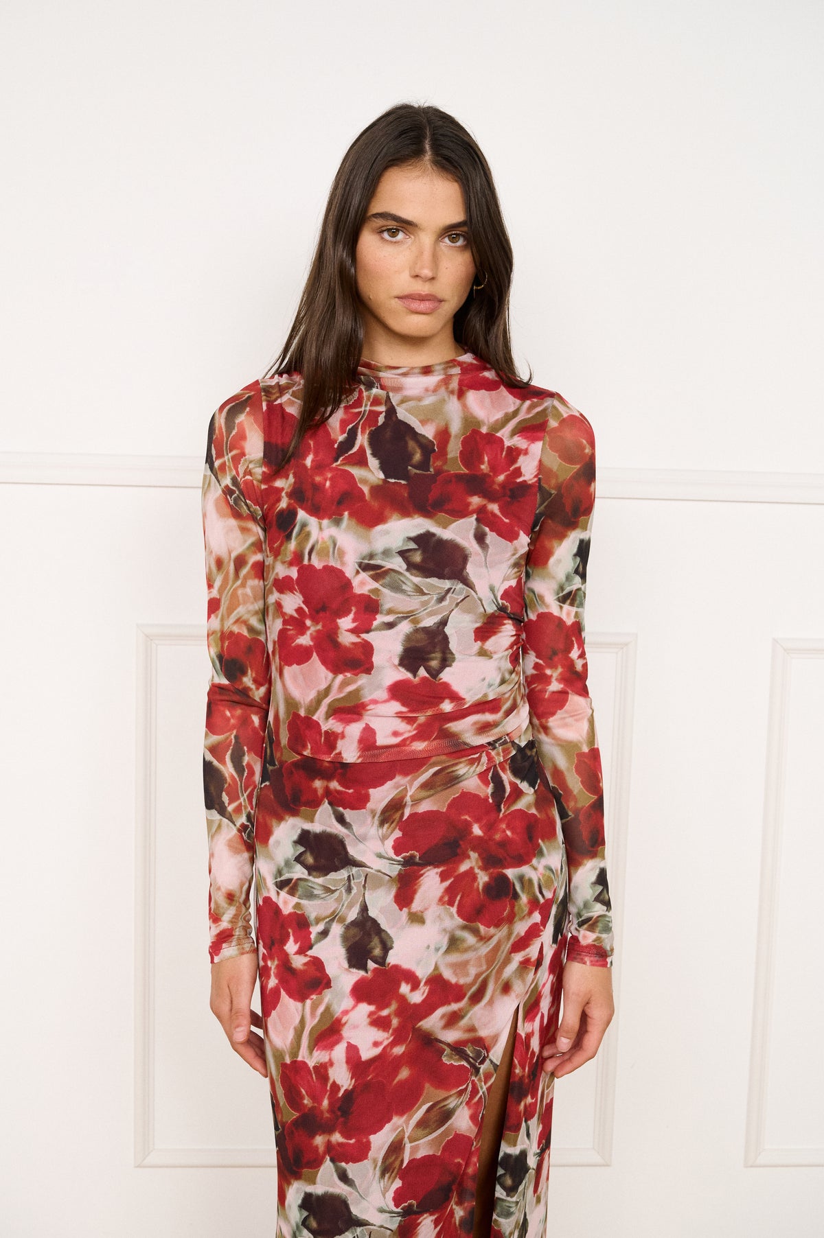 MINKPINK Maxime Red Floral Mesh Midi Dress-Maxi Dresses-MINKPINK-Deja Nu Boutique, Women's Fashion Boutique in Lampasas, Texas