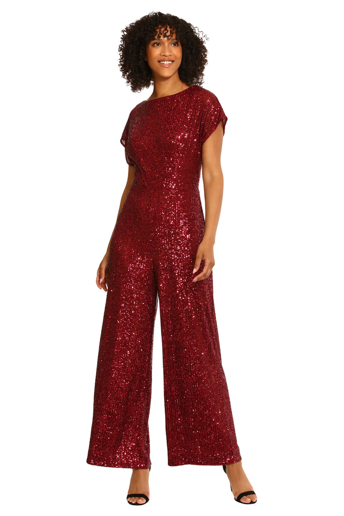Maggy London Amber Sequin Jumpsuit In Burgundy-Rompers & Jumpsuits-Maggy London-Deja Nu Boutique, Women's Fashion Boutique in Lampasas, Texas