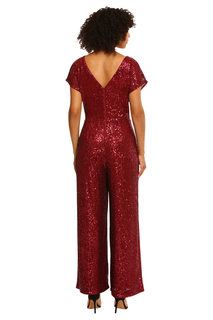 Maggy London Amber Sequin Jumpsuit In Burgundy-Rompers & Jumpsuits-Maggy London-Deja Nu Boutique, Women's Fashion Boutique in Lampasas, Texas