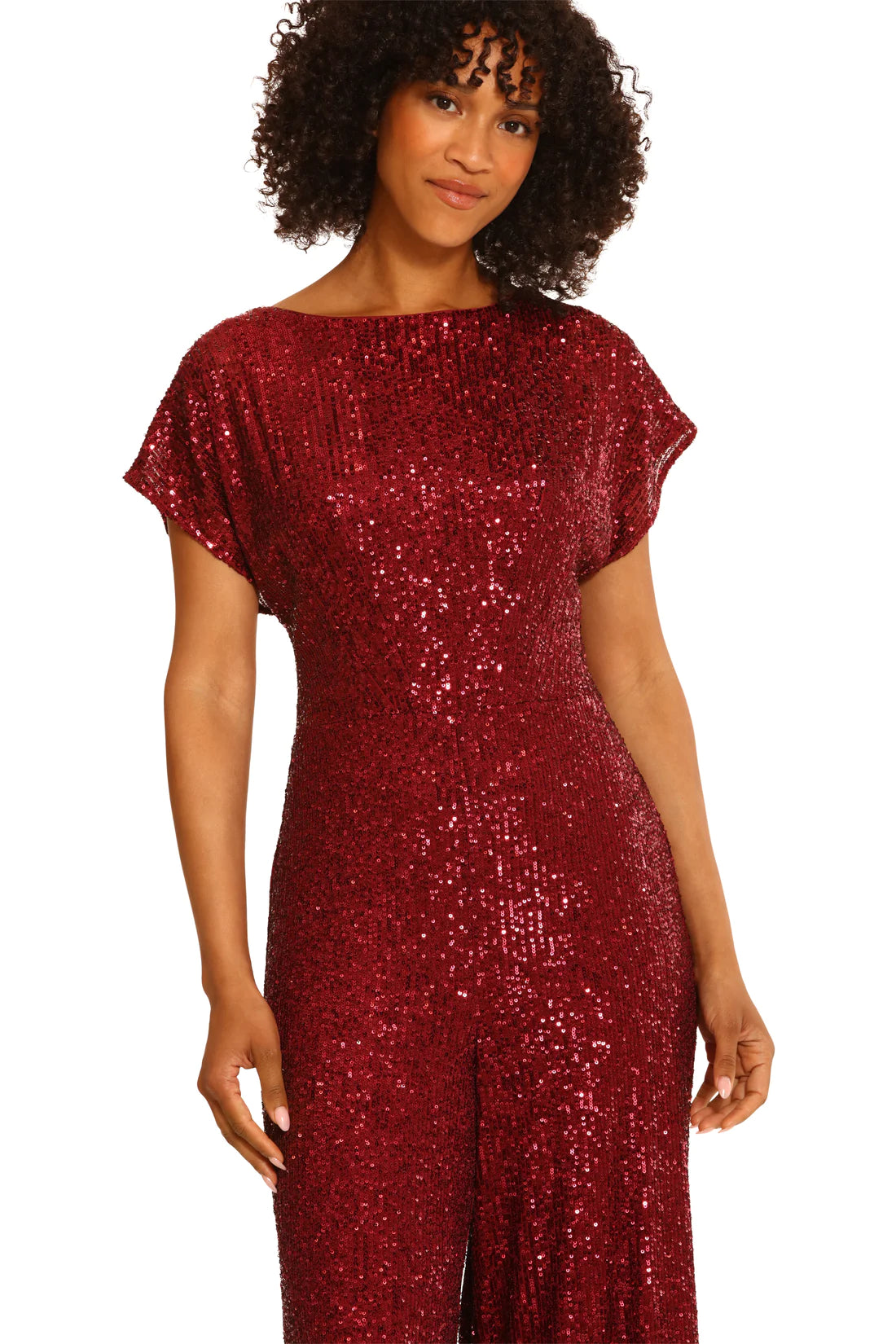 Maggy London Amber Sequin Jumpsuit In Burgundy-Rompers & Jumpsuits-Maggy London-Deja Nu Boutique, Women's Fashion Boutique in Lampasas, Texas