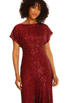 Maggy London Amber Sequin Jumpsuit In Burgundy-Rompers & Jumpsuits-Maggy London-Deja Nu Boutique, Women's Fashion Boutique in Lampasas, Texas