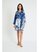 Maggy London Balloon Sleeve Mini Dress in Cream Blue-mini dress-Maggy London-Deja Nu Boutique, Women's Fashion Boutique in Lampasas, Texas