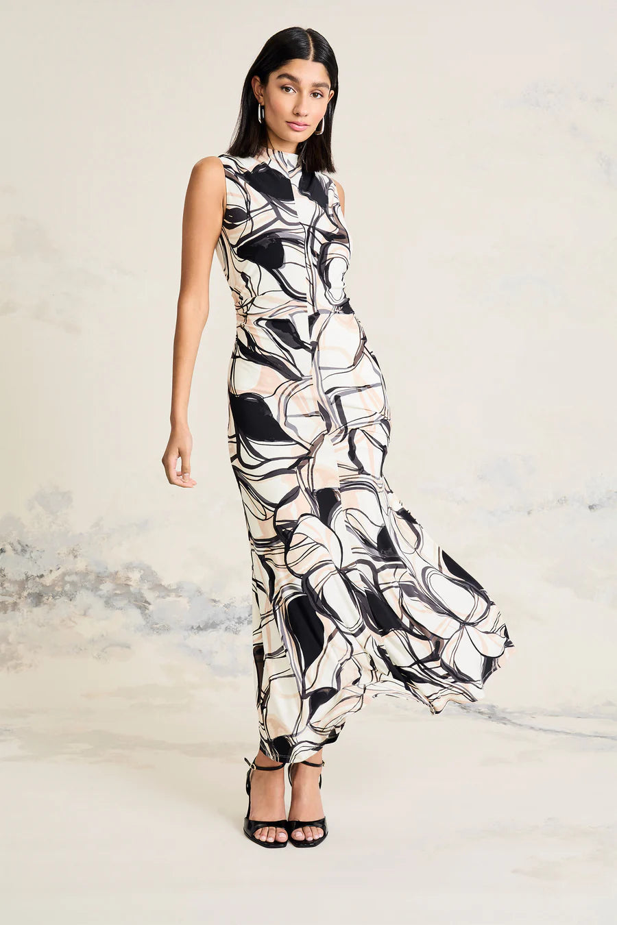 Maggy London Mock Neck Sleeveless Maxi Dress in Ivory Mocha-Maxi Dresses-Maggy London-Deja Nu Boutique, Women's Fashion Boutique in Lampasas, Texas