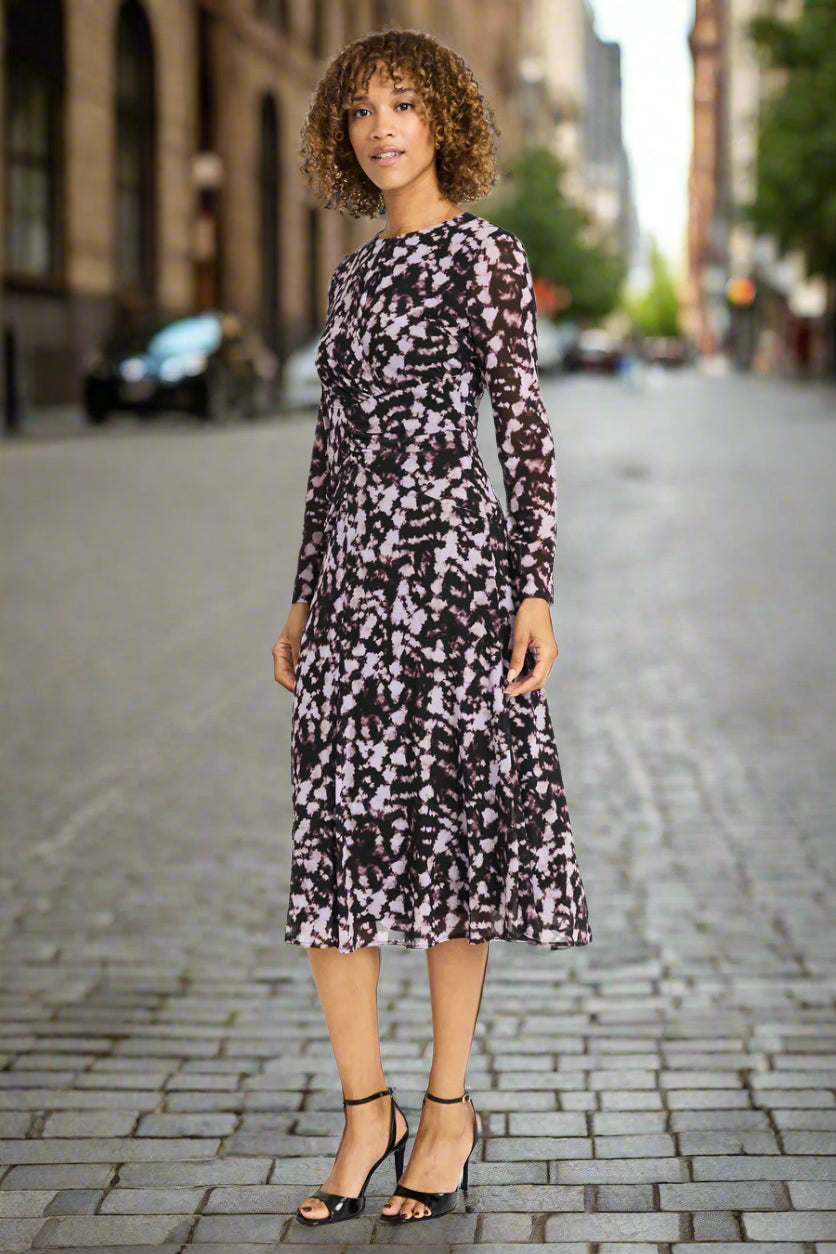 Maggy London Nariah Lilac Black Midi Dress-Midi Dresses-Maggy London-Deja Nu Boutique, Women's Fashion Boutique in Lampasas, Texas