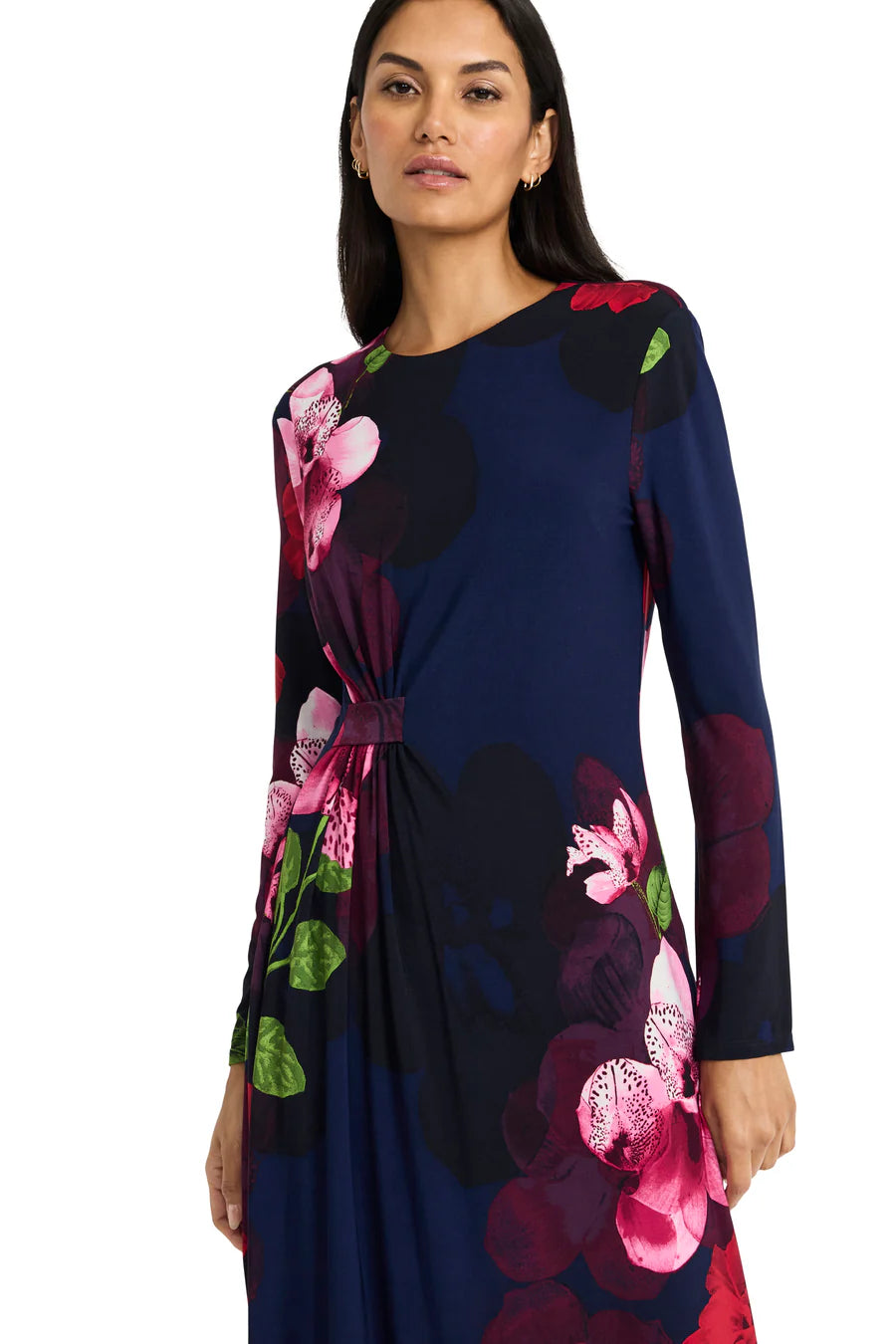 Maggy London Scarlett Navy Flame Floral Midi Dress-Midi Dresses-Maggy London-Deja Nu Boutique, Women's Fashion Boutique in Lampasas, Texas