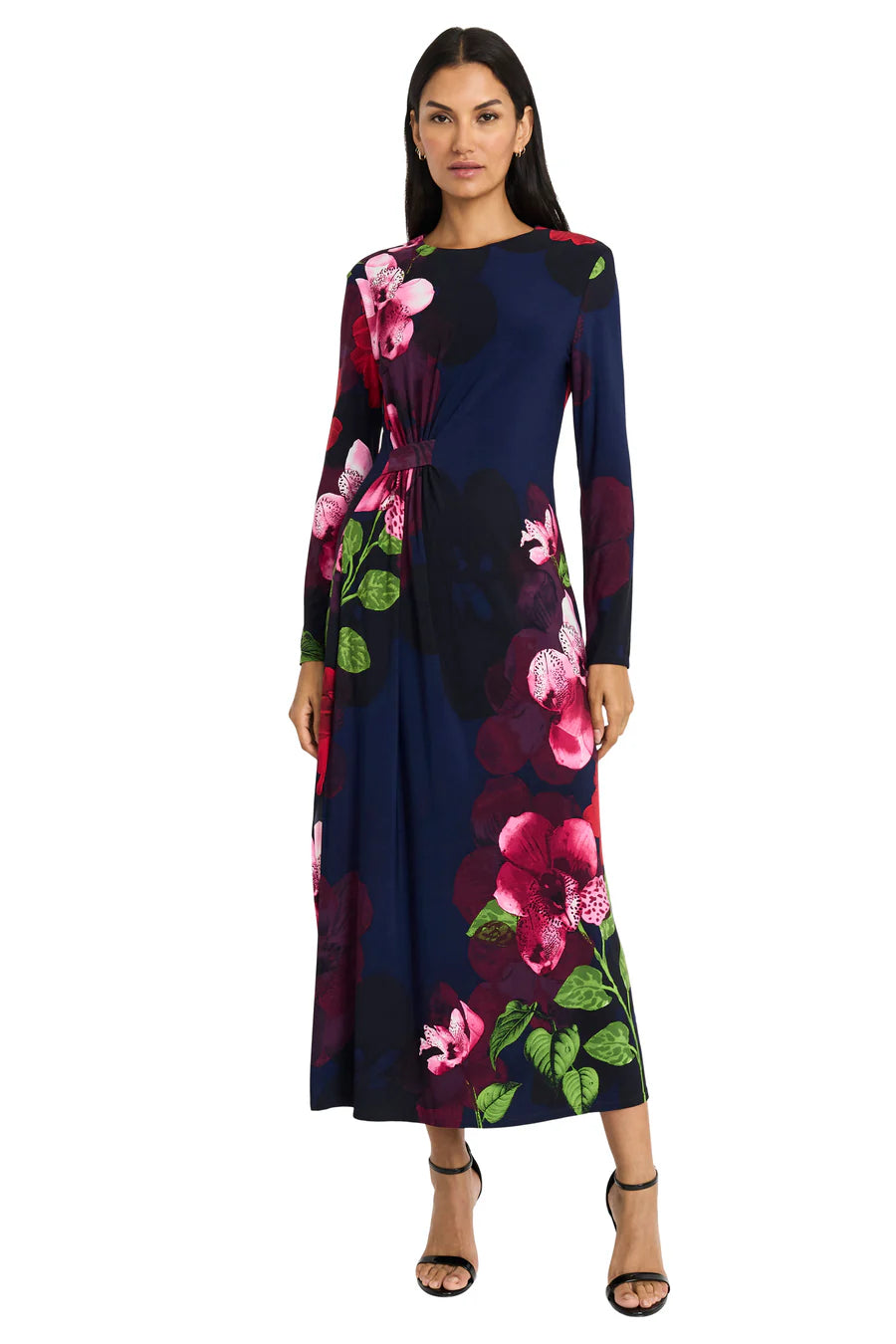 Maggy London Scarlett Navy Flame Floral Midi Dress-Midi Dresses-Maggy London-Deja Nu Boutique, Women's Fashion Boutique in Lampasas, Texas