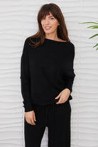 MILIO MILANO Italian Knit Raw Edge Sweater In Black Noir-Sweaters-Milio Milano-Deja Nu Boutique, Women's Fashion Boutique in Lampasas, Texas