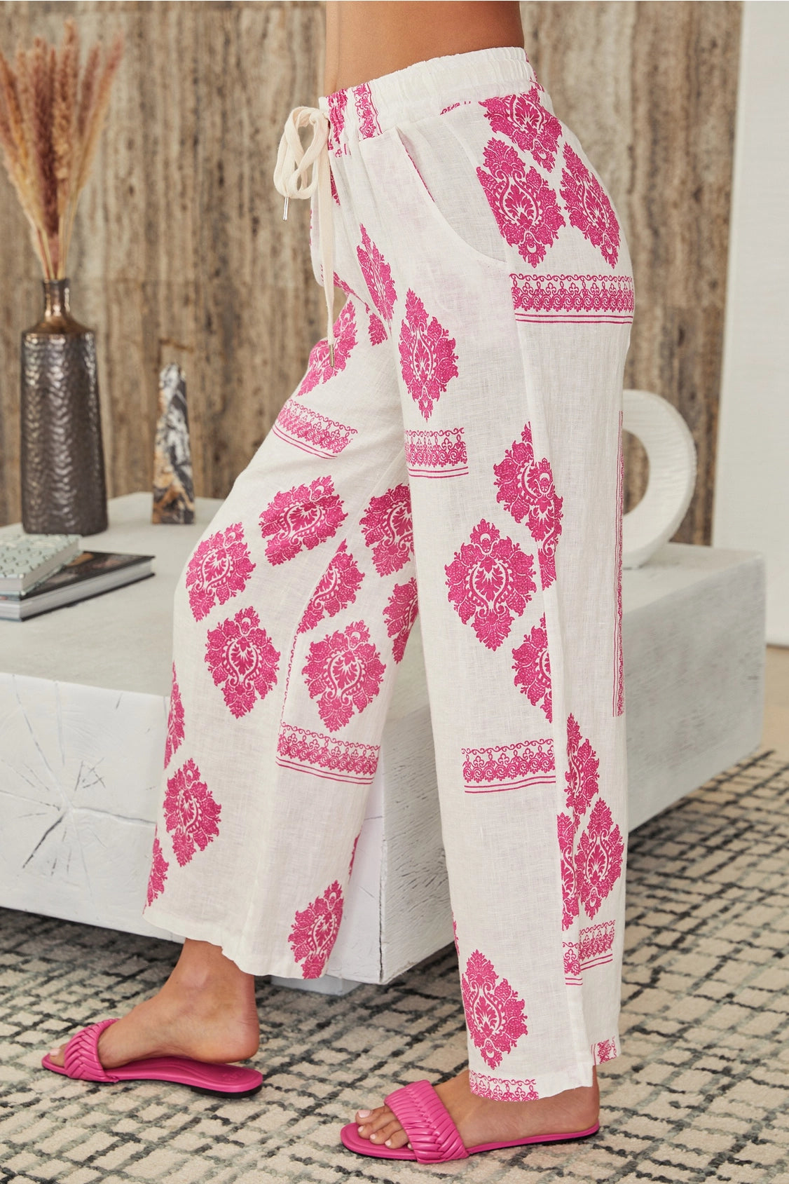 Milio Milano Linen Damask Pants-Bottoms-Milio Milano-Deja Nu Boutique, Women's Fashion Boutique in Lampasas, Texas