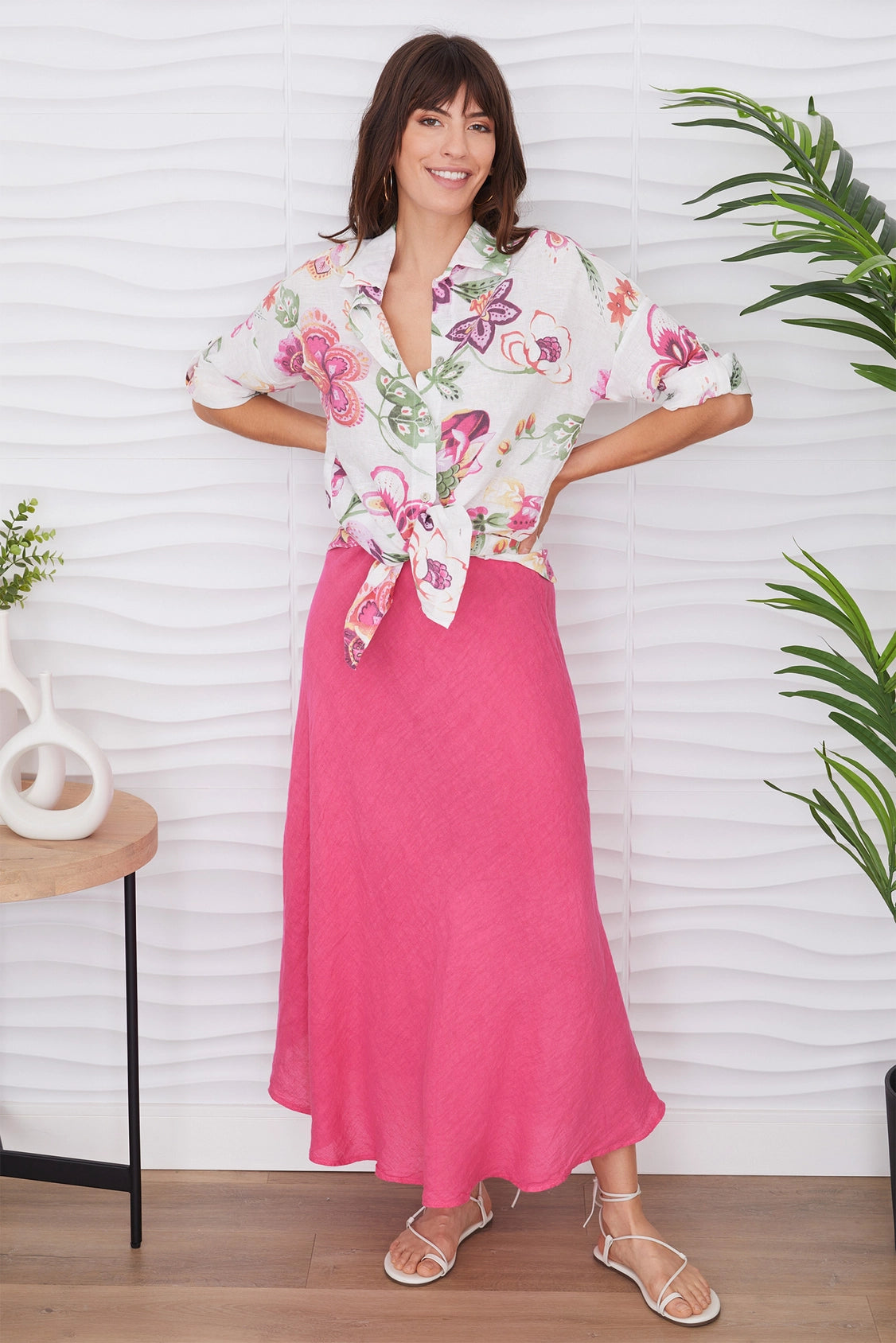 Milio Milano Tropical Floral Linen Shirt (255026- Floral)-shirts-Milio Milano-Deja Nu Boutique, Women's Fashion Boutique in Lampasas, Texas