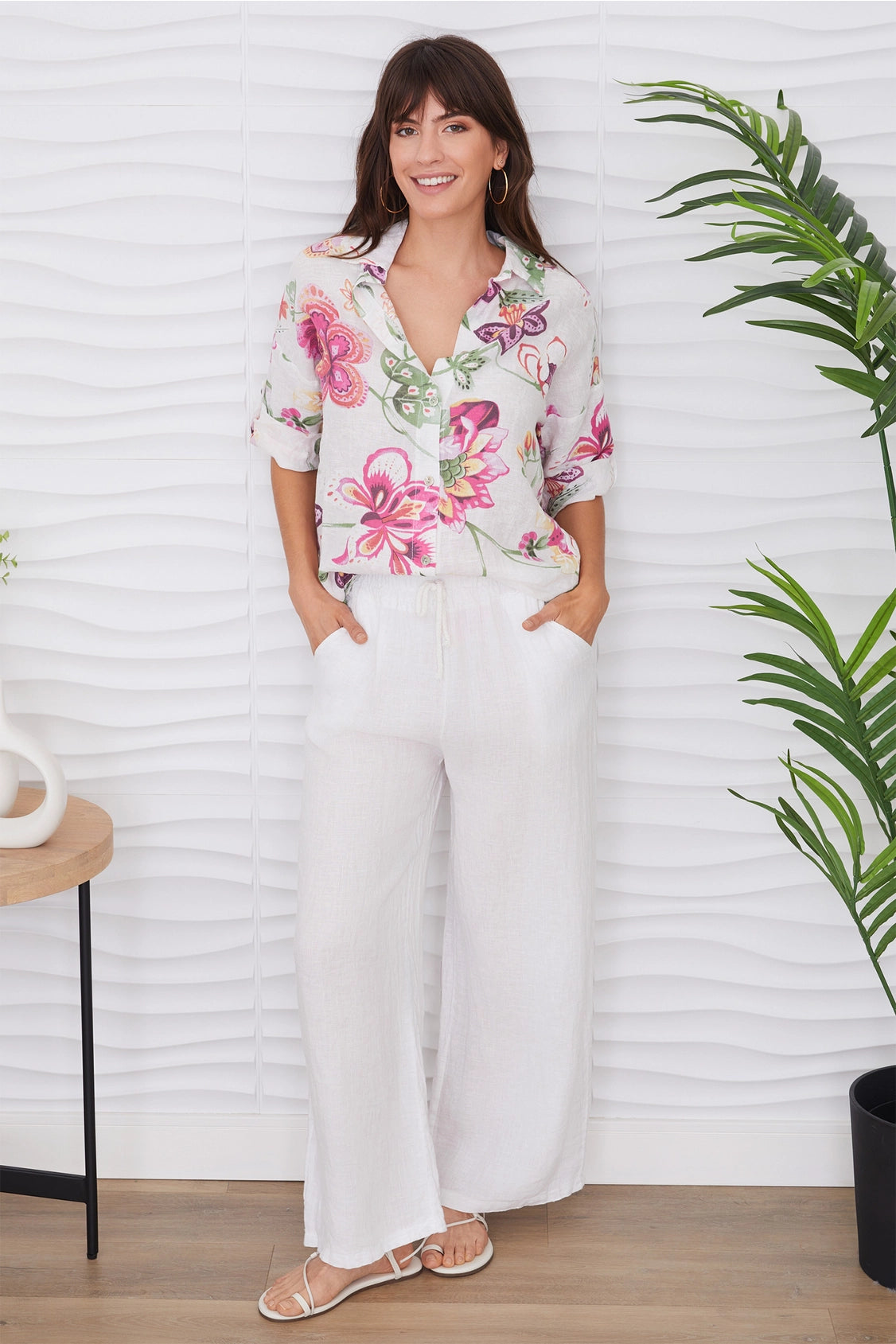 Milio Milano Tropical Floral Linen Shirt (255026- Floral)-shirts-Milio Milano-Deja Nu Boutique, Women's Fashion Boutique in Lampasas, Texas