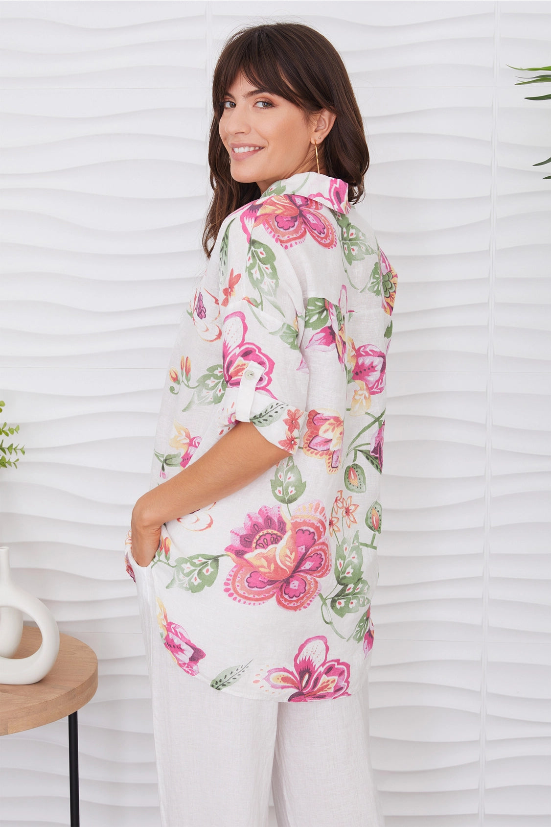 Milio Milano Tropical Floral Linen Shirt (255026- Floral)-shirts-Milio Milano-Deja Nu Boutique, Women's Fashion Boutique in Lampasas, Texas