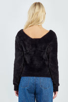 Molly Bracken Black Fuzzy Sweater with Gold Chain Detail-Sweaters-Molly Bracken-Deja Nu Boutique, Women's Fashion Boutique in Lampasas, Texas