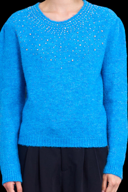 Molly Bracken Blue Rhinestone Embellished Sweater-Sweaters-Molly Bracken-Deja Nu Boutique, Women's Fashion Boutique in Lampasas, Texas