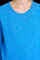 Molly Bracken Blue Rhinestone Embellished Sweater-Sweaters-Molly Bracken-Deja Nu Boutique, Women's Fashion Boutique in Lampasas, Texas