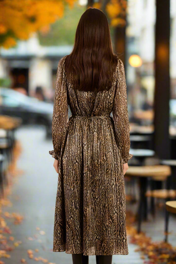 Molly Bracken Camel Lara Animal Print Midi Dress-Dresses-Molly Bracken-Deja Nu Boutique, Women's Fashion Boutique in Lampasas, Texas