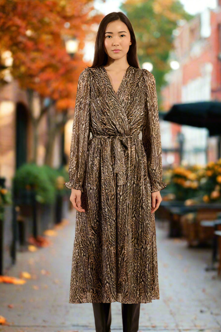 Molly Bracken Camel Lara Animal Print Midi Dress-Dresses-Molly Bracken-Deja Nu Boutique, Women's Fashion Boutique in Lampasas, Texas