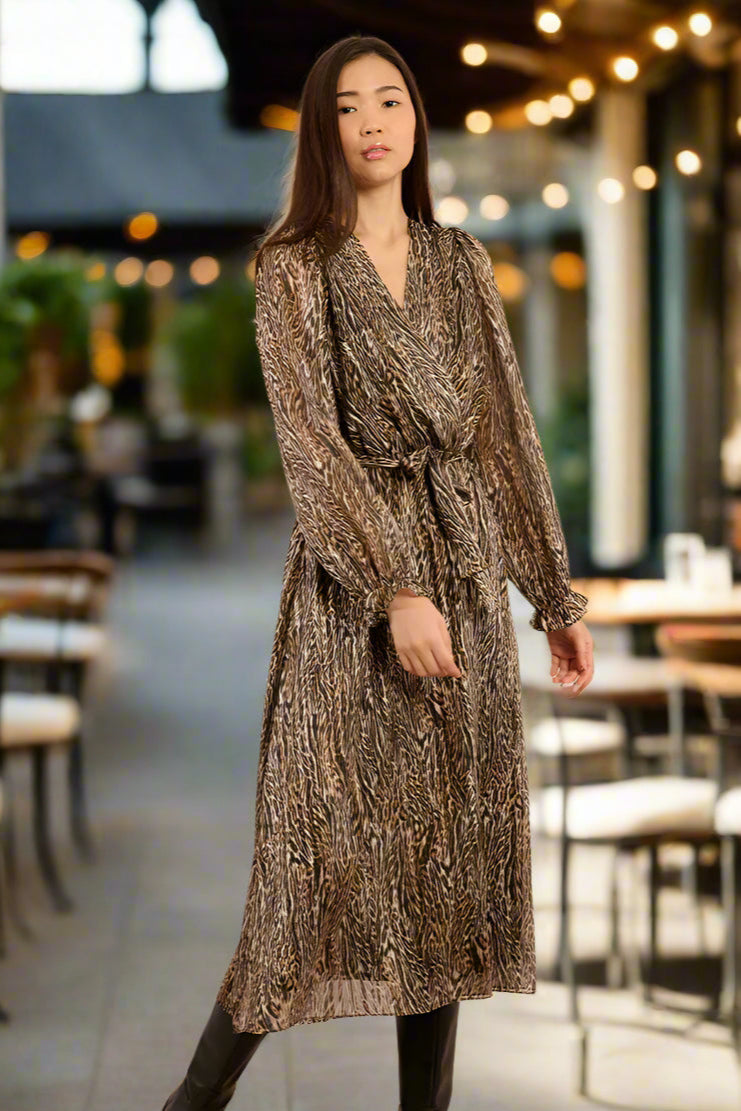 Molly Bracken Camel Lara Animal Print Midi Dress-Dresses-Molly Bracken-Deja Nu Boutique, Women's Fashion Boutique in Lampasas, Texas