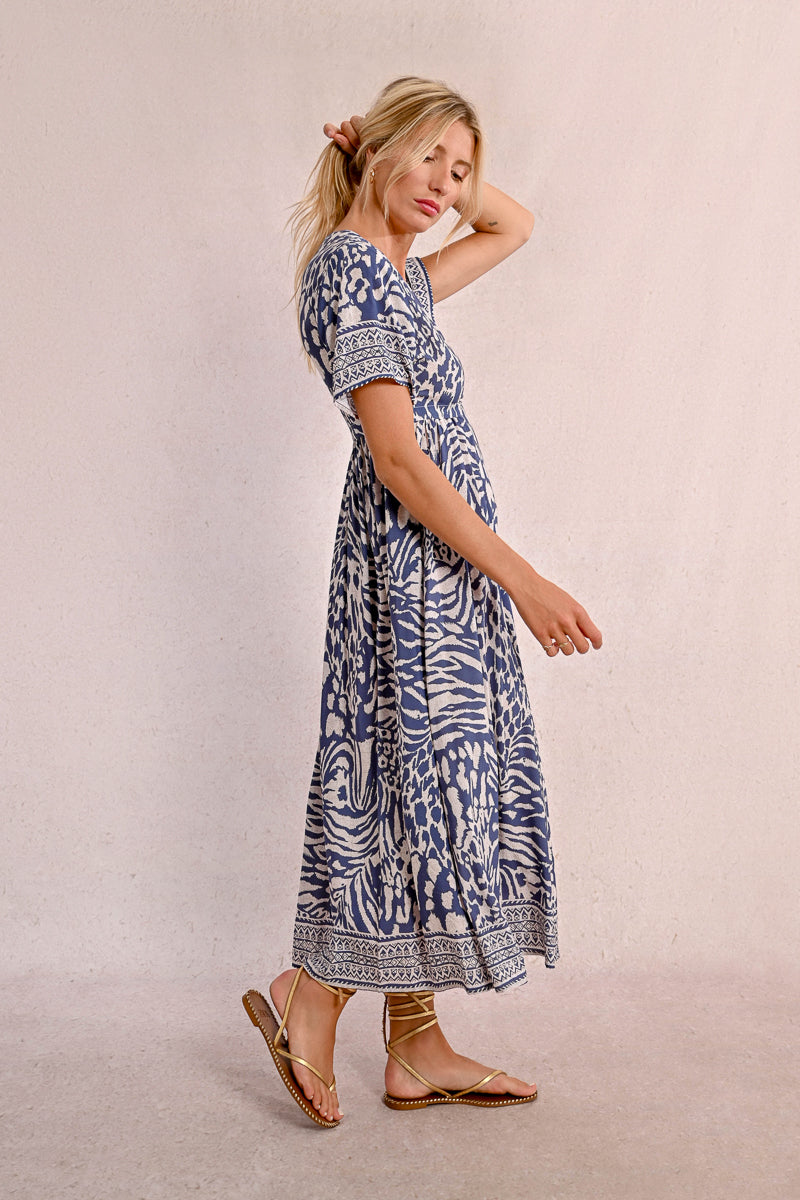 Molly Bracken Denim Blue Maggy Dress – Boho Chic with Delicate Button Detail-Midi Dresses-Molly Bracken-Deja Nu Boutique, Women's Fashion Boutique in Lampasas, Texas