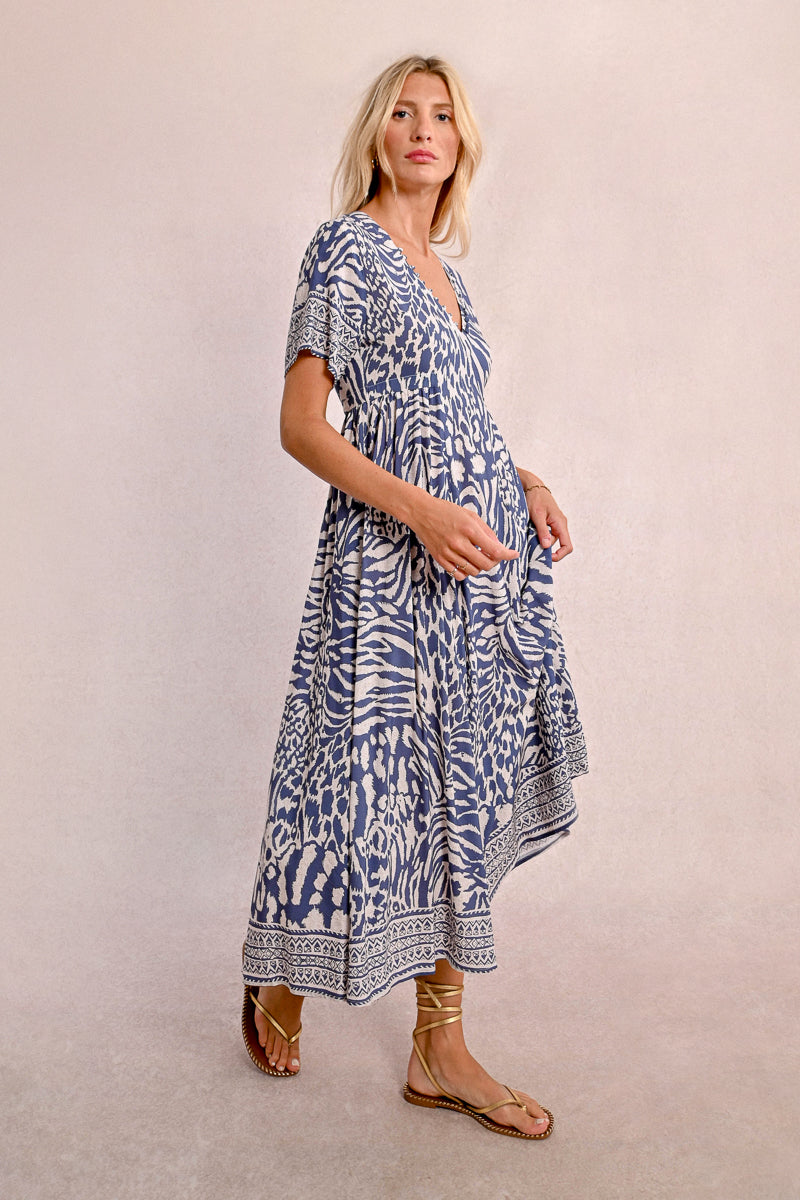 Molly Bracken Denim Blue Maggy Dress – Boho Chic with Delicate Button Detail-Midi Dresses-Molly Bracken-Deja Nu Boutique, Women's Fashion Boutique in Lampasas, Texas
