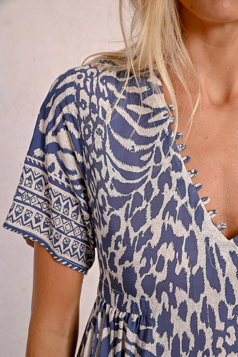 Molly Bracken Denim Blue Maggy Dress – Boho Chic with Delicate Button Detail-Midi Dresses-Molly Bracken-Deja Nu Boutique, Women's Fashion Boutique in Lampasas, Texas