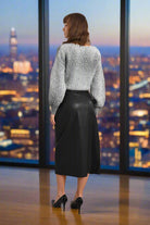 Molly Bracken Faux Leather Midi Skirt with Gold Belt Detail-Bottoms-Molly Bracken-Deja Nu Boutique, Women's Fashion Boutique in Lampasas, Texas