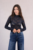 Molly Bracken Mock Neck Sheer Lace Top In Black, Cream, Navy and Pink-Lace Top-Molly Bracken-Deja Nu Boutique, Women's Fashion Boutique in Lampasas, Texas