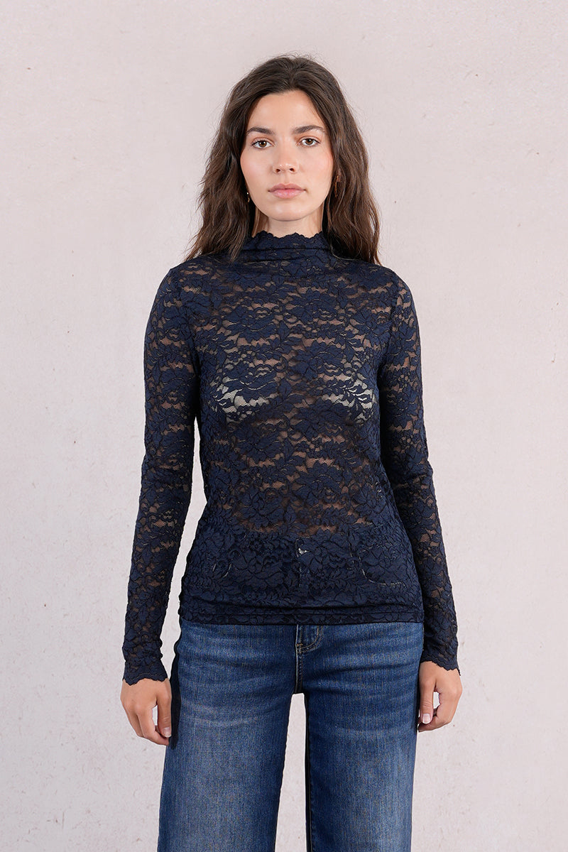 Molly Bracken Mock Neck Sheer Lace Top In Black, Cream, Navy and Pink-Lace Top-Molly Bracken-Deja Nu Boutique, Women's Fashion Boutique in Lampasas, Texas
