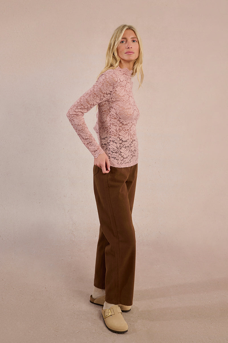 Molly Bracken Mock Neck Sheer Lace Top In Black, Cream, Navy and Pink-Lace Top-Molly Bracken-Deja Nu Boutique, Women's Fashion Boutique in Lampasas, Texas