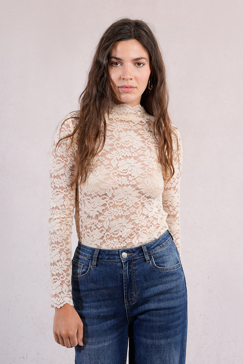 Molly Bracken Mock Neck Sheer Lace Top In Black, Cream, Navy and Pink-Lace Top-Molly Bracken-Deja Nu Boutique, Women's Fashion Boutique in Lampasas, Texas