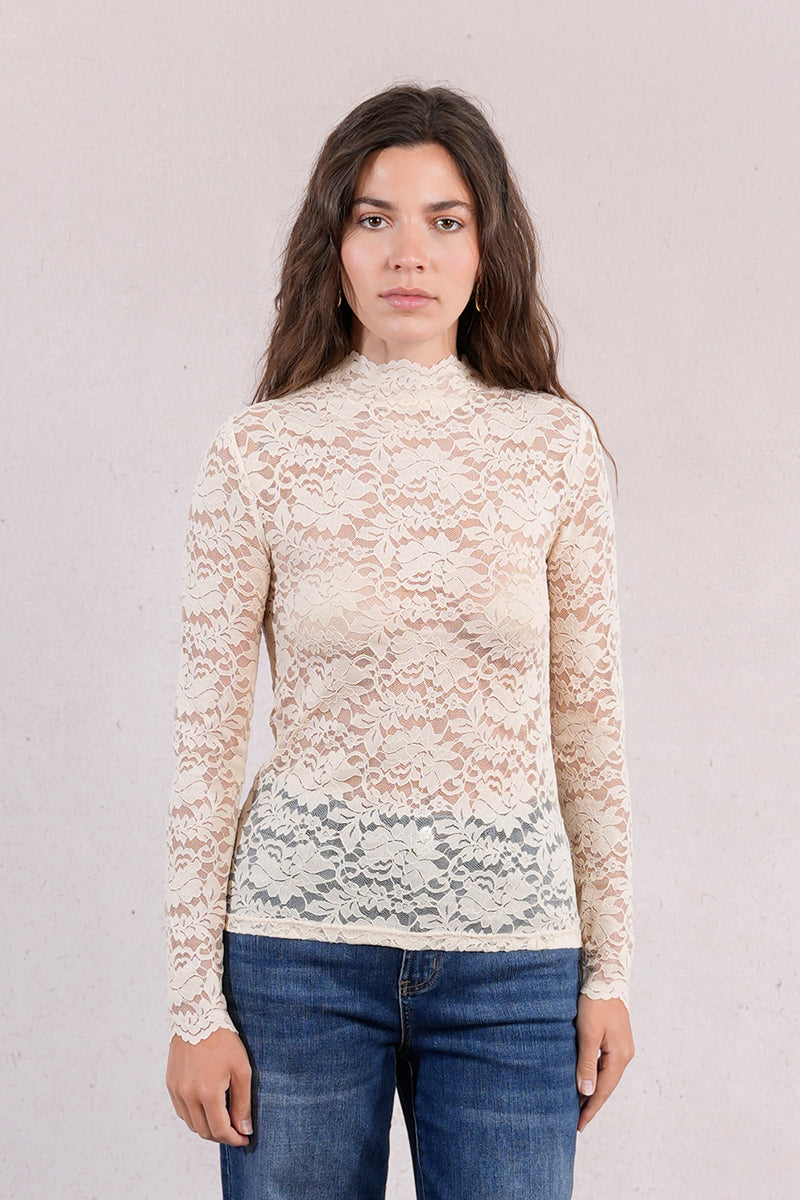 Molly Bracken Mock Neck Sheer Lace Top In Black, Cream, Navy and Pink-Lace Top-Molly Bracken-Deja Nu Boutique, Women's Fashion Boutique in Lampasas, Texas