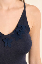 Molly Bracken Navy Floral Appliqué Knit Tank-Camis/Tanks-Molly Bracken-Deja Nu Boutique, Women's Fashion Boutique in Lampasas, Texas
