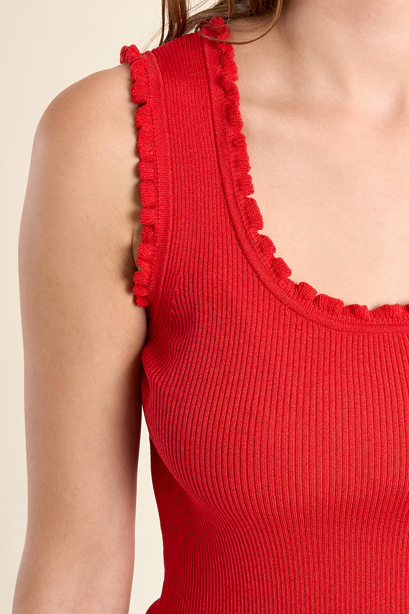 Molly Bracken Red Ruffle Trim Knit Tank Top-Camis/Tanks-Molly Bracken-Deja Nu Boutique, Women's Fashion Boutique in Lampasas, Texas