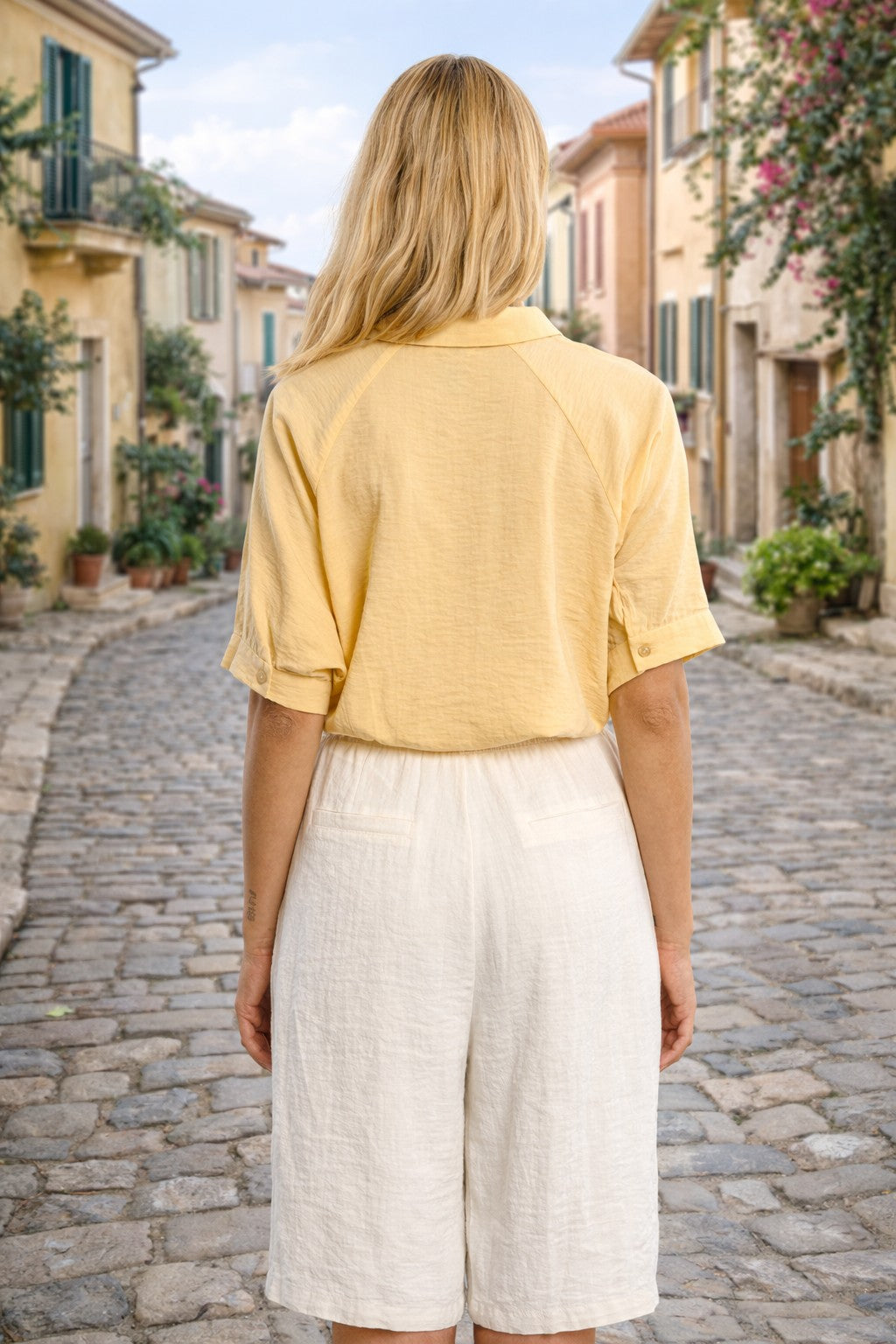 Molly Bracken Lili X Molly Tie-Front Shirt in Yellow-shirts-Molly Bracken-Deja Nu Boutique, Women's Fashion Boutique in Lampasas, Texas