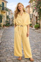 Molly Bracken Lili X Molly Tie-Front Shirt in Yellow-shirts-Molly Bracken-Deja Nu Boutique, Women's Fashion Boutique in Lampasas, Texas
