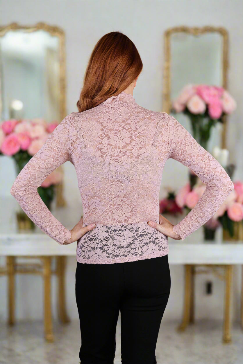 Molly Bracken Mock Neck Sheer Lace Top In Black, Cream, Navy and Pink-Lace Top-Molly Bracken-Deja Nu Boutique, Women's Fashion Boutique in Lampasas, Texas