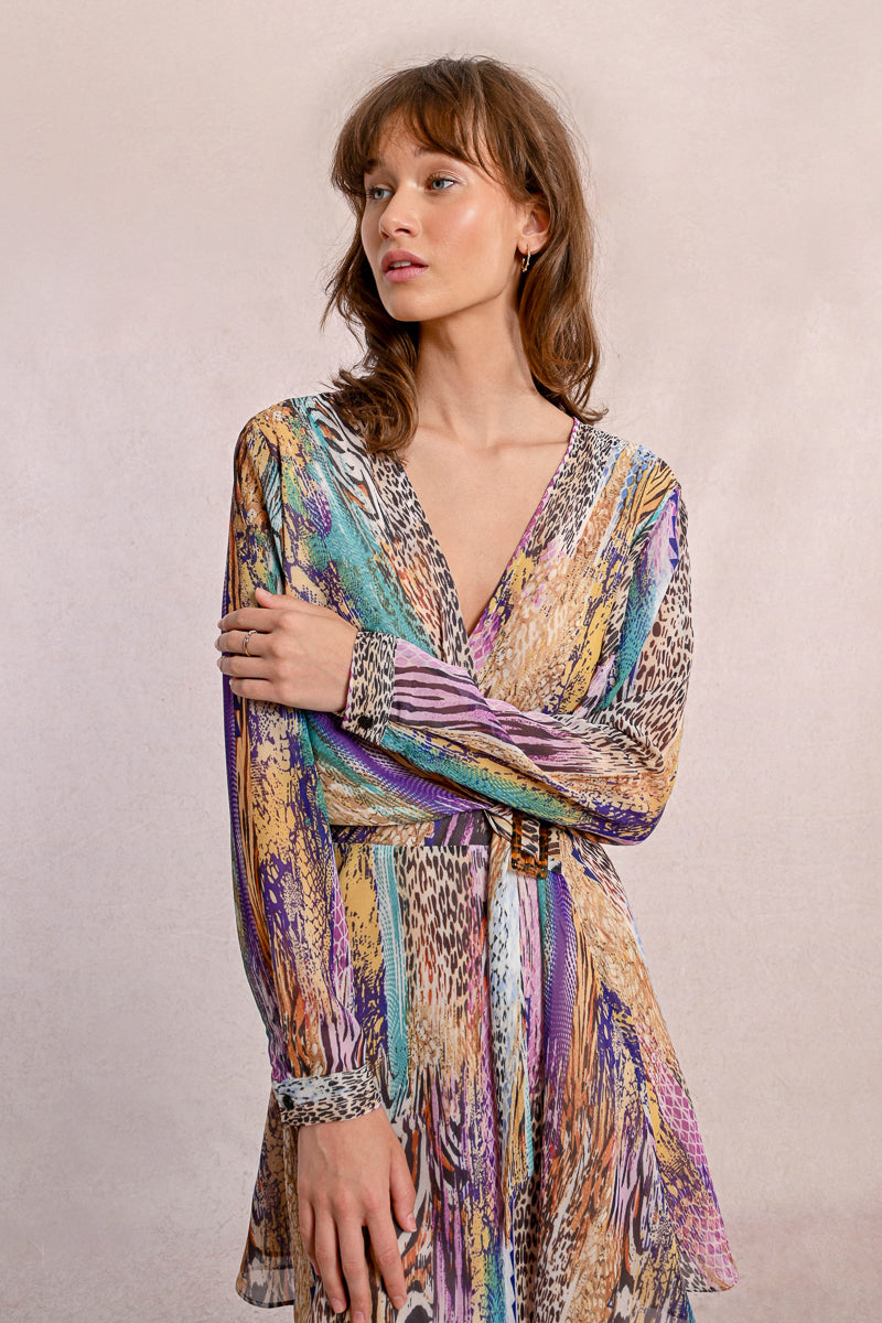 Molly Bracken Multicolor Paola Dress – Chic & Vibrant Wrap Mini-Dresses-Molly Bracken-Deja Nu Boutique, Women's Fashion Boutique in Lampasas, Texas