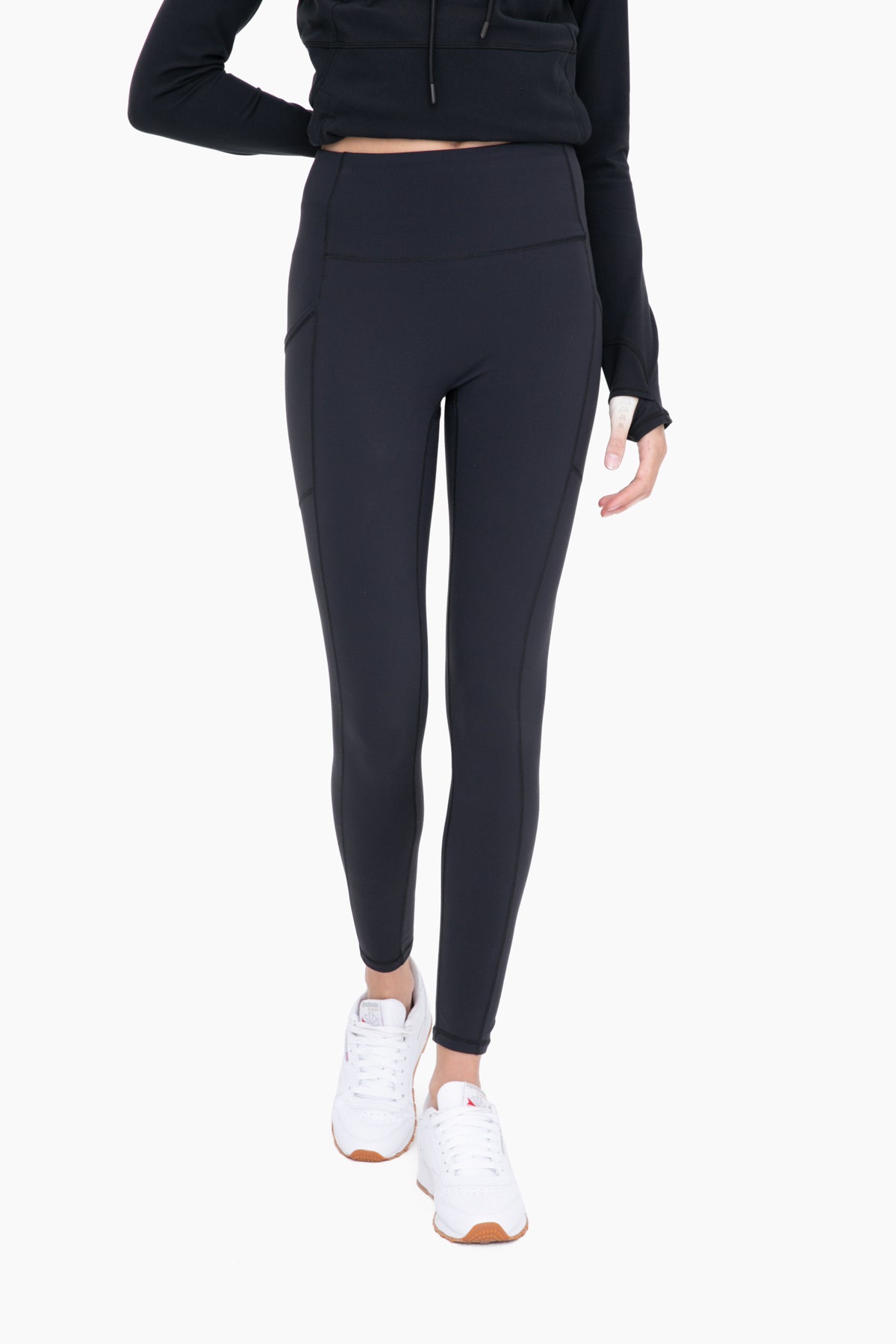 Mono B Bronze Newport No Front Seam Lycra Blend Swoop Leggings In Black-Leggings-Mono B-Deja Nu Boutique, Women's Fashion Boutique in Lampasas, Texas